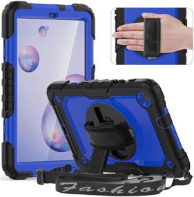 img 4 attached to 📱 Dark Blue Timecity Case for Samsung Galaxy Tab A 8.4 Inch 2020/ SM-T307 - with Built-in Screen Protector, 360 Degree Rotatable Kickstand, Hand Strap, and Shoulder Strap - Ideal for Tab A 8.4