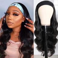 body wave headband wig for black women - brazilian virgin human hair machine made half wig with ice silk headband - 14 inch, 150% density logo