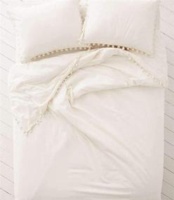 img 3 attached to 🛏️ Pom Pom Fringed White Cotton Duvet Cover, Full Queen Size 86“x90”