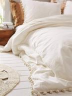 🛏️ pom pom fringed white cotton duvet cover, full queen size 86“x90” logo