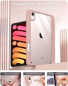 img 1 attached to 🌸 TiMOVO Case for iPad Mini 6th Gen - Rose Gold, Pencil Holder, Touch ID, iPencil Charging, Transparent Back, Auto Wake/Sleep