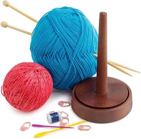 img 1 attached to 🪡 Handmade Wood Yarn Dispenser by Laborwood - Prevents Thread Tangling, Crochet Yarn Holder - Set of 3 Bonus Gifts, Extra Durable European Ash-Tree (Chestnut)