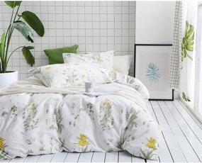 img 3 attached to 🌼 Wake In Cloud - Botanical Duvet Cover Set, 100% Cotton Bedding, Floral Garden Pattern with Yellow Flowers and Green Leaves on White (3pcs, Queen Size)