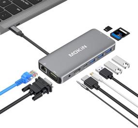 img 4 attached to 🔌 10-in-1 USB C Hub Multiport Adapter - Portable Dongle with 4K HDMI, VGA, Ethernet, 3 USB Ports, Audio, PD Charger, SD/Micro SD Card Reader - Compatible for MacBook Pro, XPS, and Other Type C Devices.