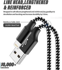 img 3 attached to ⚡ 3-пакетные 10FT нейлоновые оплетенные кабели для зарядки iPhone, сертифицированные MFi, кабель Lightning для быстрой зарядки, синхронизации, совместимы с iPhone 12/Max/11Pro/11/XS/Max/XR/X/8/8P/7 и другими.