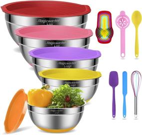 img 4 attached to 🥣 16-Piece Stainless Steel Mixing Bowls Set with Airtight Lids and Non-Slip Silicone Bottom - Perfect for Mixing, Serving, and Organizing - Includes Various Sizes and Bonus Kitchen Tools