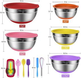 img 2 attached to 🥣 16-Piece Stainless Steel Mixing Bowls Set with Airtight Lids and Non-Slip Silicone Bottom - Perfect for Mixing, Serving, and Organizing - Includes Various Sizes and Bonus Kitchen Tools