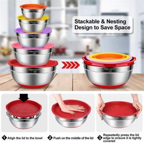 img 3 attached to 🥣 16-Piece Stainless Steel Mixing Bowls Set with Airtight Lids and Non-Slip Silicone Bottom - Perfect for Mixing, Serving, and Organizing - Includes Various Sizes and Bonus Kitchen Tools