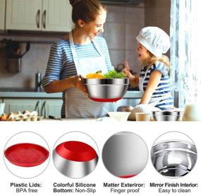 img 1 attached to 🥣 16-Piece Stainless Steel Mixing Bowls Set with Airtight Lids and Non-Slip Silicone Bottom - Perfect for Mixing, Serving, and Organizing - Includes Various Sizes and Bonus Kitchen Tools