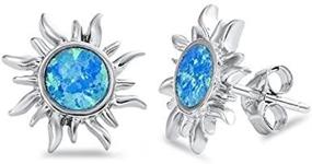 img 2 attached to ⭐ 14mm Sterling Silver Blue Opal Sun Stud Earrings - Created Stone