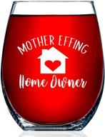 🏡 housewarming gift - housewarming gifts for women and men - funny first time home owner gift ideas - mother effing homeowner 15 oz humorous stemless wine glass by funny bone products логотип