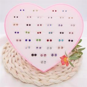 img 2 attached to ✨ Aloecye 36 Pairs Clear Cubic Zirconia Stud Earring Set with Plastic Post - Adorable Star Heart Rhinestone Earrings for Girls and Women