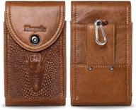 📱 hengwin genuine leather cell phone pouch for iphone 12 pro max - belt case with belt clip loop - samsung galaxy note 20 ultra holster cover belt holder (brown) logo