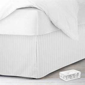 img 4 attached to 🛏️ Nestl Queen Bed Skirt - Stylish Damask Dobby Stripe Wrap Around Bed Skirt Queen Size - Luxurious Double Brushed Microfiber 14" Tailored Drop Pleated Bed Ruffle - Elegant White Design