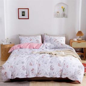 img 4 attached to 🌸 WARMDERN White Floral Queen Duvet Cover Set - Zipper Ties, Soft & Breathable Lightweight 100% Cotton, 3-Piece Comforter Cover Set with 1 White Duvet Cover and 2 Pink Pillowcases