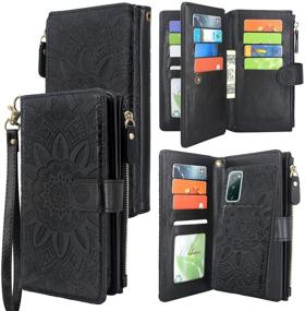 img 4 attached to 📱 Harryshell Detachable Magnetic Zipper Wallet Leather Case with Cash Pocket, 12 Card Slots, Wrist Strap for Samsung Galaxy S20 FE 5G (2020) - Floral Flower Design, Black