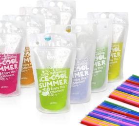 img 1 attached to 🥤 Teenitor 100 Drink Pouches Bags with Disposable Plastic Straws - Convenient Stand up Drink Container for Smoothies, Protein Shakes, Juices - Non-Toxic 16oz Capacity