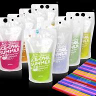 🥤 teenitor 100 drink pouches bags with disposable plastic straws - convenient stand up drink container for smoothies, protein shakes, juices - non-toxic 16oz capacity logo