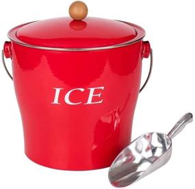 img 4 attached to 🍷 T686 Vintage Red 4L Metal Ice Bucket Set | Home Kitchen Gifts With Lid, Wooden Handle & Scoop | Double Walled Ice Container