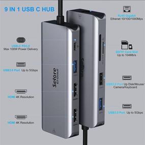 img 3 attached to 🔌 USB C Docking Station with Dual Monitor Adapter, 9-in-1 Hub to Dual 4K HDMI, Ethernet, 2x USB 3.0, 1x USB 2.0, SD/TF Card Reader, 100W PD, Windows Laptop Compatible