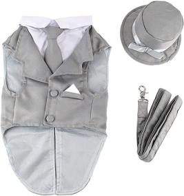 img 4 attached to 🐶 Midlee Gray Dog Wedding Tuxedo Suit with Top Hat & Leash