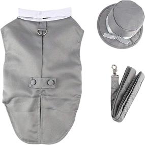 img 3 attached to 🐶 Midlee Gray Dog Wedding Tuxedo Suit with Top Hat & Leash