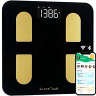 📱 livin smart scale: advanced wi-fi & bluetooth body fat scale with 18 metrics tracking – weight, heart rate, bmi, body fat, bmr – accurate digital bathroom scale for athletes – free app with unlimited users (black) logo