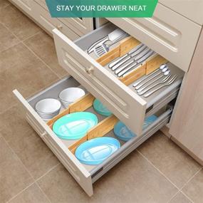 img 1 attached to Adjustable Bamboo Kitchen Drawer Dividers - 4-Pack Storage 📁 Organizers for Kitchen, Dresser, Bathroom, Bedroom, Baby Drawer, Desk, Office