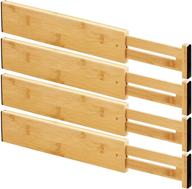 adjustable bamboo kitchen drawer dividers - 4-pack storage 📁 organizers for kitchen, dresser, bathroom, bedroom, baby drawer, desk, office логотип