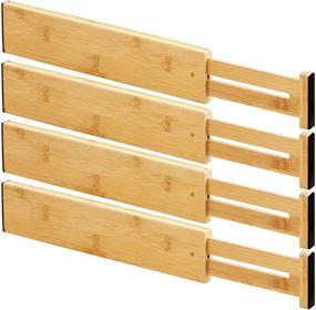 img 4 attached to Adjustable Bamboo Kitchen Drawer Dividers - 4-Pack Storage 📁 Organizers for Kitchen, Dresser, Bathroom, Bedroom, Baby Drawer, Desk, Office