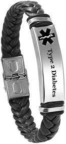 img 4 attached to Murinsar Personalized Medical Alert Leather Bracelet - Custom Name ICE Engraved, 🩺 Disease Awareness, Alarm ID - Emergency Life Saver for Adults & Children (Black/Brown)