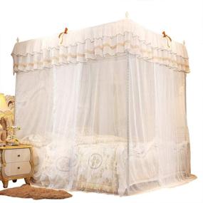 img 4 attached to 👑 Fdit Luxury Princess Four Corner Post Bed Curtain Canopy Netting Mosquito Net Bedding - Elegant Bed Canopy for Girls Kids Bedroom Décor