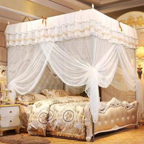 img 2 attached to 👑 Fdit Luxury Princess Four Corner Post Bed Curtain Canopy Netting Mosquito Net Bedding - Elegant Bed Canopy for Girls Kids Bedroom Décor