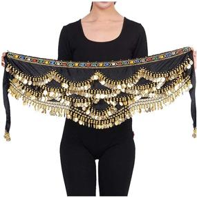 img 3 attached to 🧞 Pilot-Trade Women's Belly Dance Hip Scarf with Gold Coins - Triangular Wrap Skirt