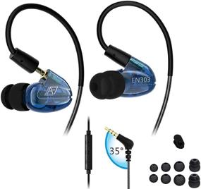 img 4 attached to Проводные спортивные наушники LAFITEAR Over-Ear с крючками на ушные брелки, шумоподавление, управление громкостью и микрофон для бега, тренировок, зала - синие.