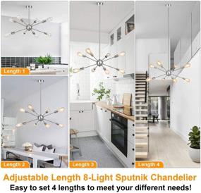 img 2 attached to 💡 Sputnik Chandelier Lighting Industrial 8-Light Chandeliers Modern Pendant Lights Vintage Farmhouse Ceiling Fixture - Silver Brushed Nickel - Ideal for Dining Room, Living Room, Bedroom, Foyer, Attic