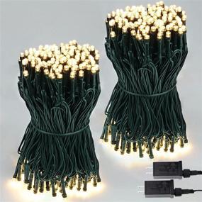 img 4 attached to 🎄 2-Pack SANJICHA Extendable 66FT 200 LED Christmas String Lights - Indoor/Outdoor Xmas Decorations, Green Wire Fairy Lights on Christmas Tree - 8 Modes, Warm White Plug in String Lights