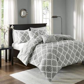 img 3 attached to 🛏️ Madison Park Essentials Kasey Reversible Comforter Set - Casual Tufted Diamond Design to Ogee Print Reverse, All Season Cozy Bedding, Shams, Decorative Pillow - Grey Full/Queen Size (90-Inch x 90-Inch) - 5 Piece