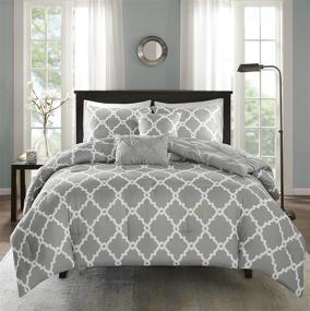 img 2 attached to 🛏️ Madison Park Essentials Kasey Reversible Comforter Set - Casual Tufted Diamond Design to Ogee Print Reverse, All Season Cozy Bedding, Shams, Decorative Pillow - Grey Full/Queen Size (90-Inch x 90-Inch) - 5 Piece