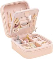💼 compact travel jewelry case: pink-m small jewelry organizer box with mirror - ideal for girls and women! logo