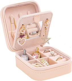 img 4 attached to 💼 Compact Travel Jewelry Case: Pink-m Small Jewelry Organizer Box with Mirror - Ideal for Girls and Women!