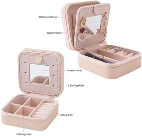 img 1 attached to 💼 Compact Travel Jewelry Case: Pink-m Small Jewelry Organizer Box with Mirror - Ideal for Girls and Women!