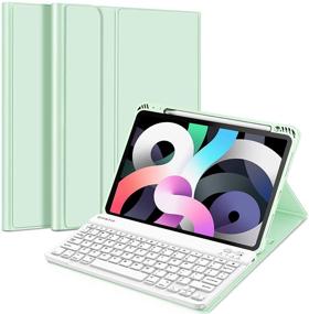 img 4 attached to 📲 Fintie Keyboard Case for iPad Air 4 10.9 Inch 2020 - [Integrated Pencil Holder] Flexible TPU Back Cover with Removable Wireless Bluetooth Keyboard for 4th Gen iPad Air, Green