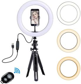 img 4 attached to 📸 10-Inch Selfie Ring Light with Tripod Stand, Cell Phone Holder, and LED Camera Ringlight – Ideal for Live Streaming, Makeup, and YouTube Videos, Compatible with iPhone/Android