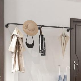 img 4 attached to 👚 Industrial Pipe Garment Rack: Black Wall Mounted Metal Clothes Rack for Small Spaces, Laundry Room, with Hanging Clothes Rod - 1 Base