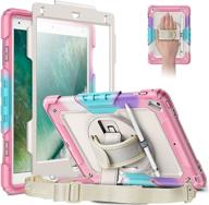 📱 casebot ipad 9.7 case (6th/5th generation), ipad air 2, pro 9.7 – shockproof cover with screen protector, 360° rotating kickstand, hand shoulder strap, pencil holder (pink) logo