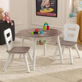 img 1 attached to 🏻 Gray Ash KidKraft Round Storage Table and 2 Chairs Set - Ideal Gift for Kids Ages 3-8