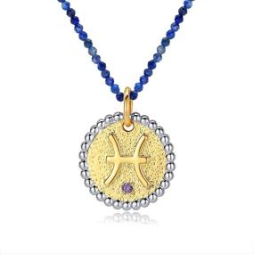img 3 attached to SISMIURRA 12 Zodiac Necklace: 18K Gold Plated, Natural Stone Chain, 🎁 5A CZ Astrology Coin Pendant, Birthday Jewelry Gifts for Women and Girls