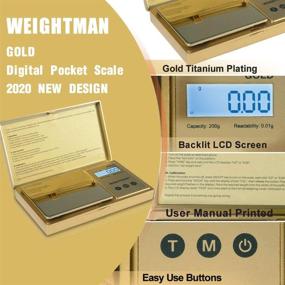 img 3 attached to 📏 WEIGHTMAN Digital Scale Pocket, 200g/0.01g Gold Titanium Plated Gram Scale for Food, Herbs, Coins - LCD Backlit Display, Tare Function, 6 Units - Battery Included