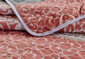 img 1 attached to Masterplay All-Season Quilt Set - 3-Piece Fine Printed Bedspread Coverlet Queen Size Bed Cover (Coral, Grey) - Lattice and Stripe Patterns